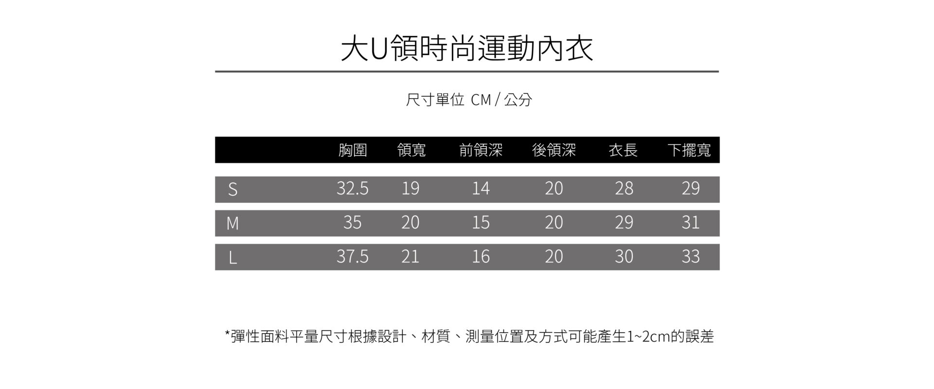 女上衣商品尺寸圖231222 事業線尺寸表